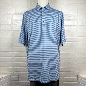 FootJoy Polo Shirt Mens Large Blue Striped Athletic Fit Golf Performance Summer